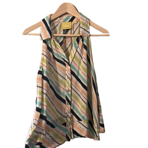 Anthropologie Maeve Tesni Rainbow Striped Button Swing Double Hem Tank Top